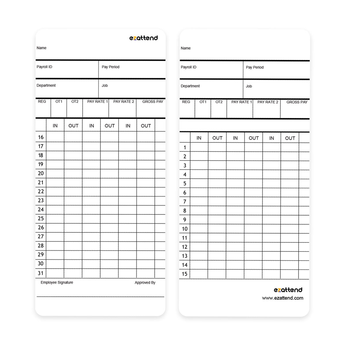 Universal weekly time cards for employees time clocks