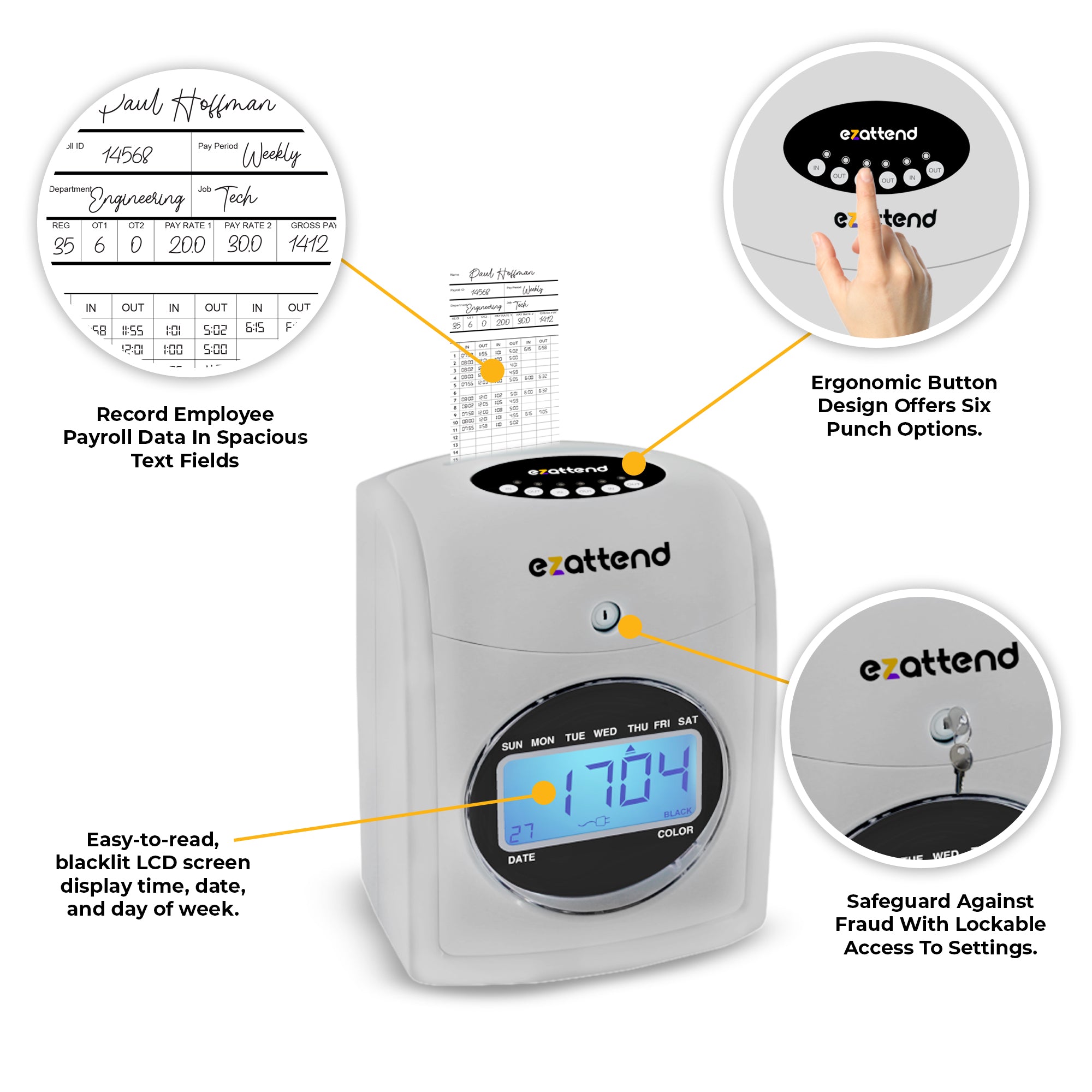 [bundle] ezattend Punch time clock machine - time tracker for employees + 50 time cards + card rack